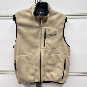 Vintage Ralph Lauren Polo Sport Fleece Vest Tan Black Made in USA Size Large